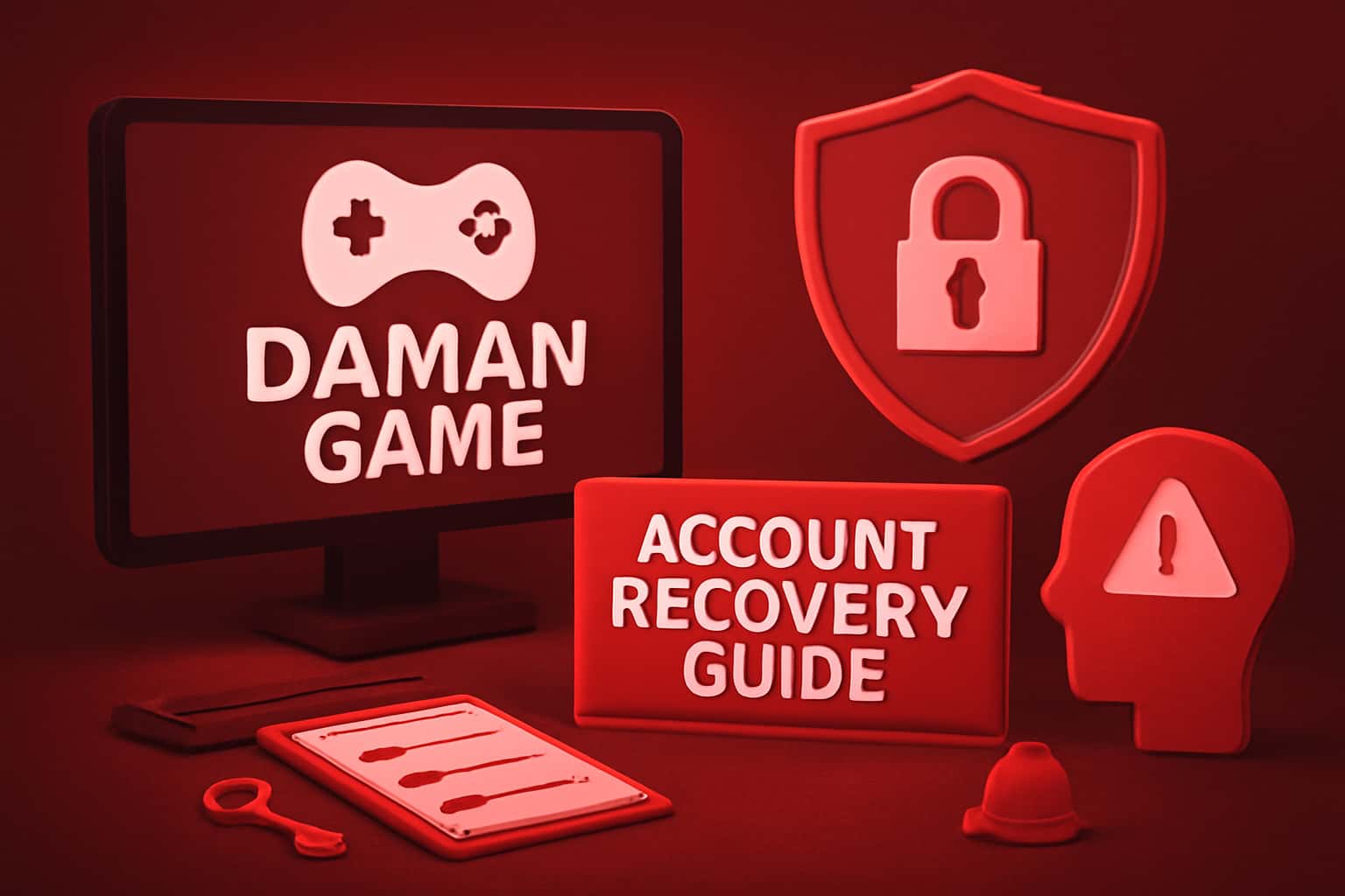 A graphic illustrating the Daman Game Account Recovery process with a professional design.