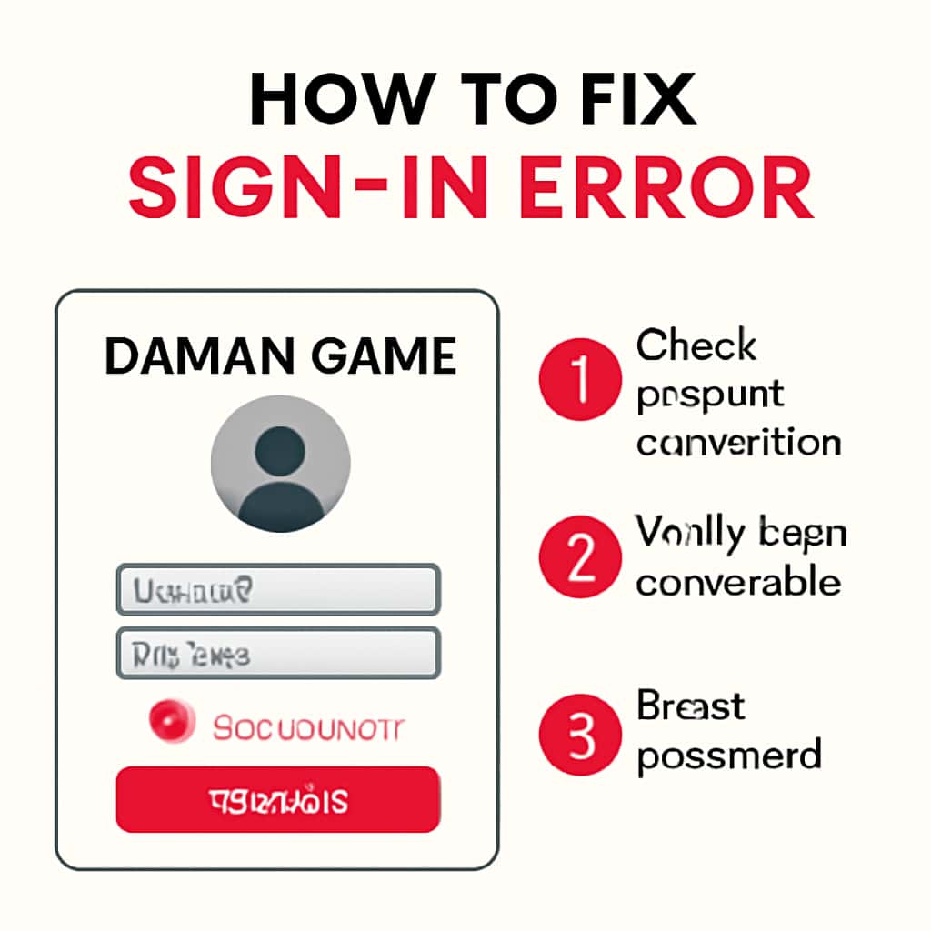An educational diagram illustrating how to troubleshoot sign-in errors for Daman Game.